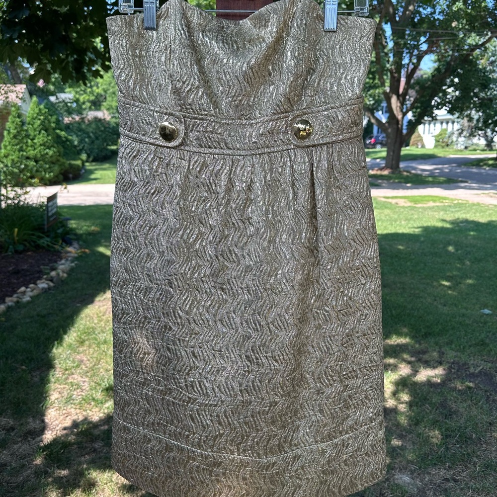Shoshanna Metallic Gold Strapless Dress